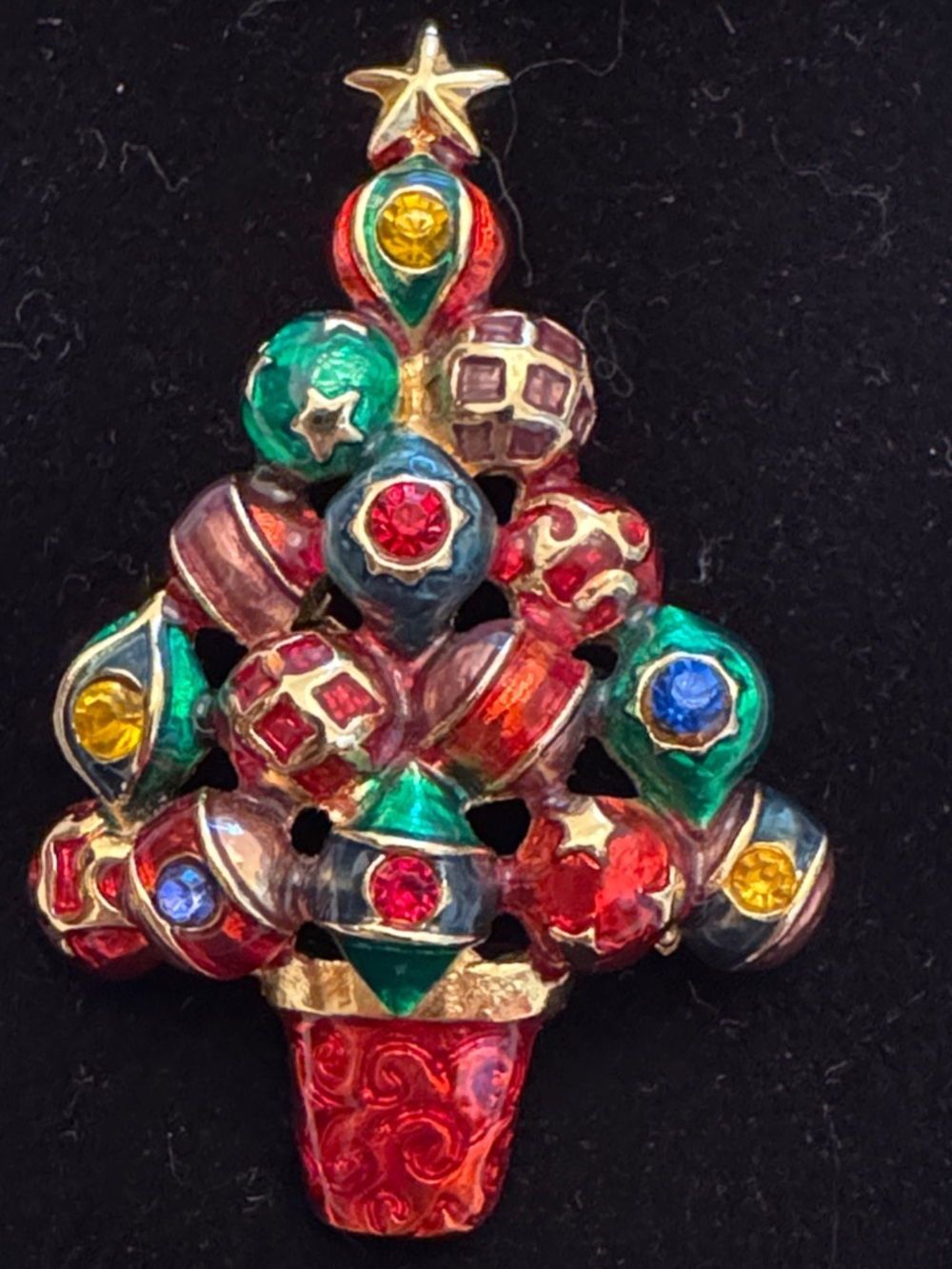 CHRISTOPHER RADKO ENAMEL RHINESTONE CHRISTMAS TREE Brooch & PENDANT